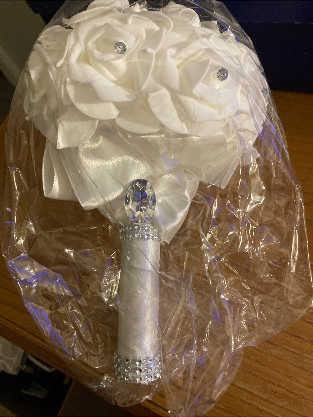 Bridal or Communion Bouquet with artificial roses Rhinestone Handle NEW